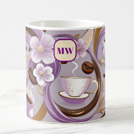 Taza De Café Flores elegantes de lavanda de café y monograma de