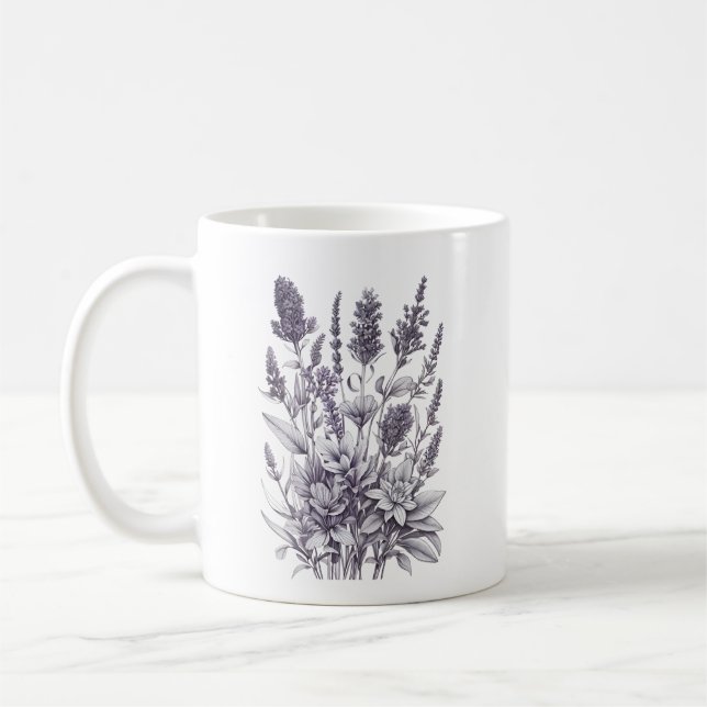 Taza De Café Flores en blanco y negro (Izquierda)