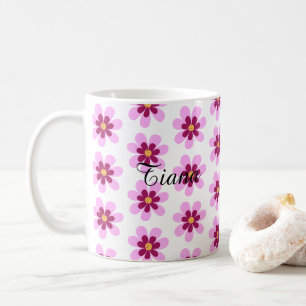 Taza De Café Flores Florales De Color Rosa Y Amarillo