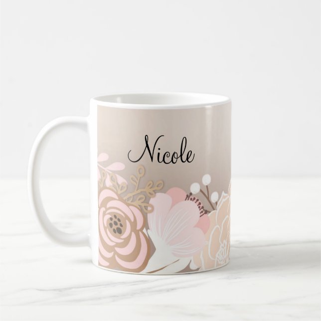 Taza De Café Flores florales de vidrio rustico rosado de Rubor  (Izquierda)