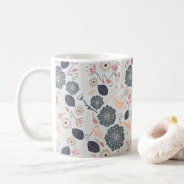 Taza De Café Flores Florales Gris Blue Peach