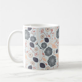 Taza De Café Flores Florales Gris Blue Peach