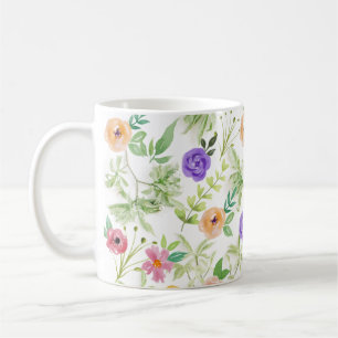 Taza De Café Flores Florales Rosa Purpura Amarillo