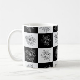 Taza De Café Flores FLowers monocromo con un patrón elegante