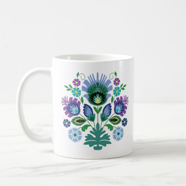 Taza De Café Flores folclóricas polacas azul claro (Izquierda)