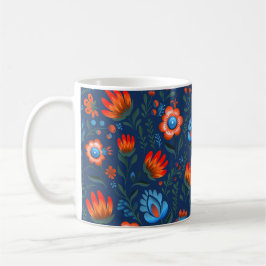Taza De Café Flores folclóricas polacas Wycinanki Blue