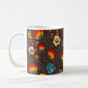 Taza De Café Flores folclóricas polacas Wycinanki Brown