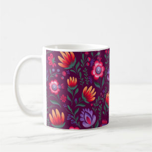 Taza De Café Flores folclóricas polacas Wycinanki Pink