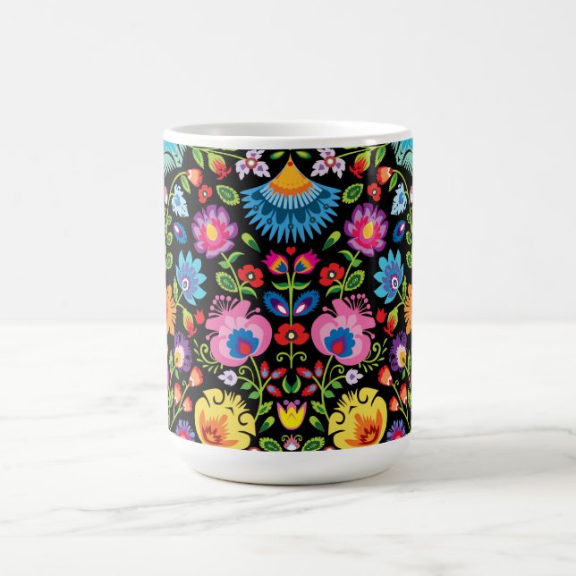Taza De Café Flores folclóricas Wycinanki negro (Centro)