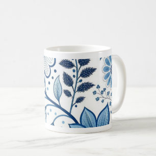 Taza De Café Flores folklóricas escandinavas azules