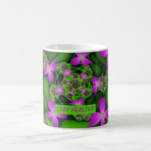 Taza De Café Flores fractales abstractas modernas neon rosa ver