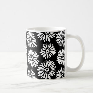 Taza De Café Flores Funky Negra y blanca