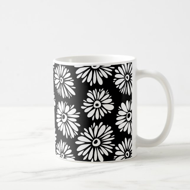 Taza De Café Flores Funky Negra y blanca (Derecha)