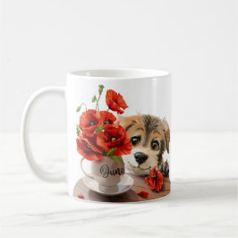 Taza De Café Flores graciosas de cachorro y amapola