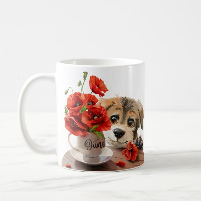 Taza De Café Flores graciosas de cachorro y amapola (Izquierda)