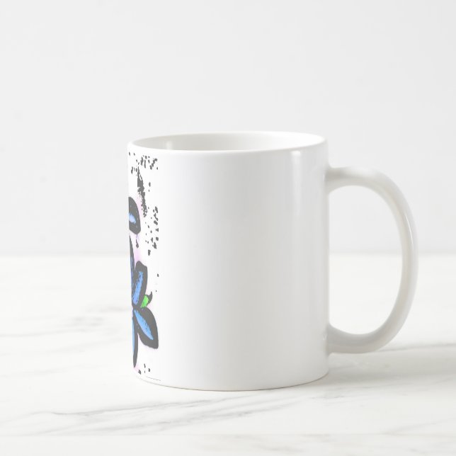 Taza De Café Flores grandes del negro azul (Derecha)