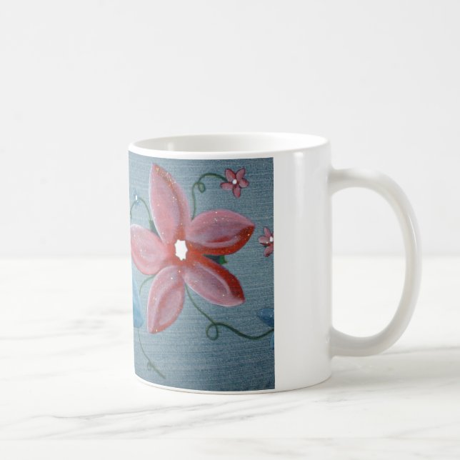 Taza De Café Flores grandes del rojo azul (Derecha)