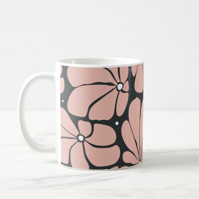 Taza De Café Flores grandes estilizadas, sin fisuras de flor. (Izquierda)