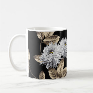 Taza De Café flores grises adorables con un patrón de hojas mar