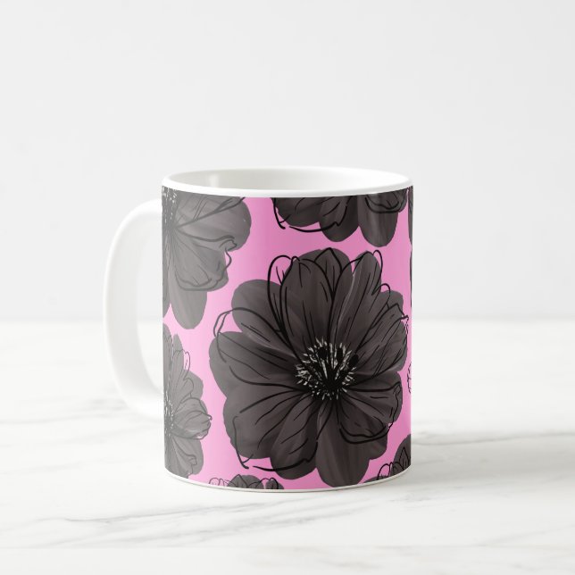 Taza De Café Flores grises oscuras (Anverso izquierdo)