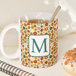 Taza De Café Flores Groovy Retro Coloridas Patrón Boho Floral