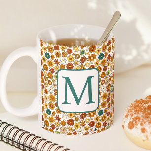 Taza De Café Flores Groovy Retro Coloridas Patrón Boho Floral