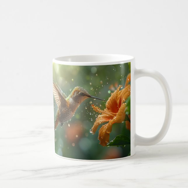 Taza De Café Flores Hermosas y Colibríes (Derecha)