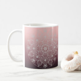 Taza De Café Flores, hojas, Mandala floral de encaje blanco sob