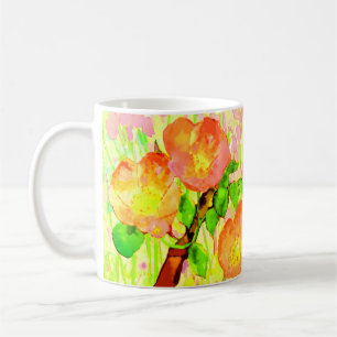 Taza De Café Flores Hojas Rama de Sweet Briar Rosa