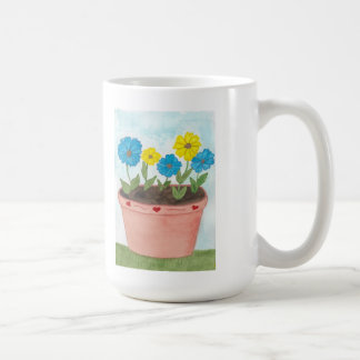 Taza De Café Flores Imaginarias en Maceta con Corazones
