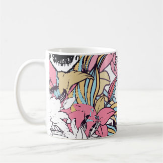 Taza De Café Flores Lily Skulls: Boho Vintage.