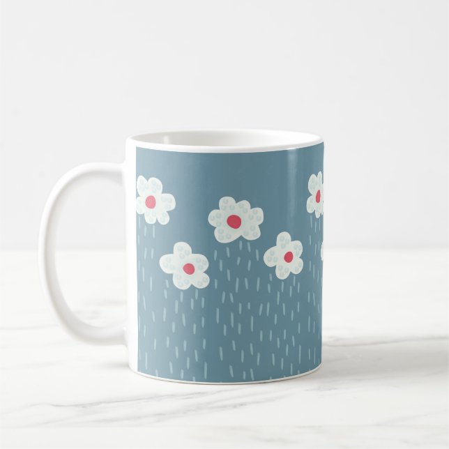 Taza De Café Flores Llueven Springtime Blue Gloomy Fun (Izquierda)