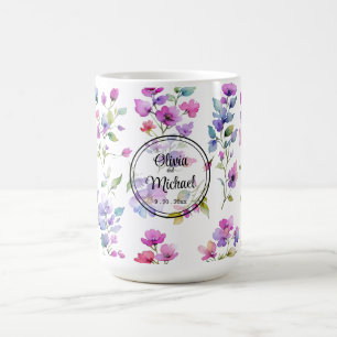 Taza De Café Flores marinas de color púrpura elegante