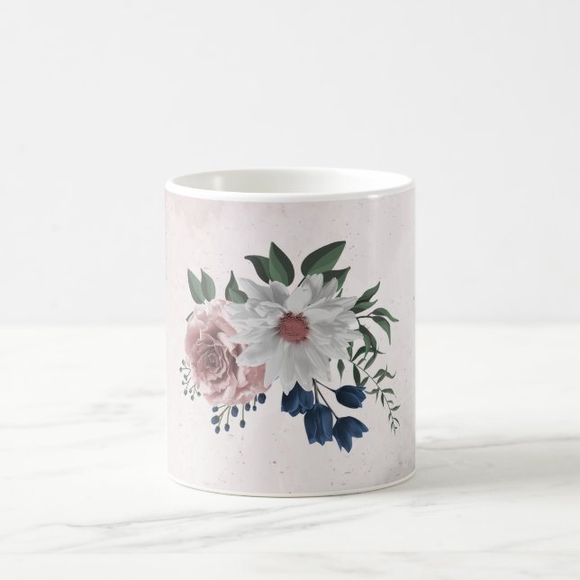 Taza De Café Flores marinas rojas y blancas románticas (Centro)