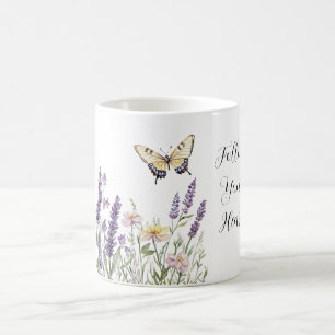 Taza De Café Flores Mariposa Amarillo Lavanda
