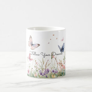 Taza De Café Flores Mariposas Moradas Rosadas Rojas