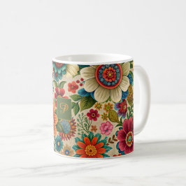 Taza De Café Flores marrón púrpura naranja patrón cottagecore