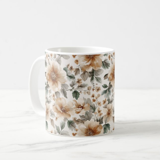 Taza De Café Flores Marrones Crema (Anverso izquierdo)