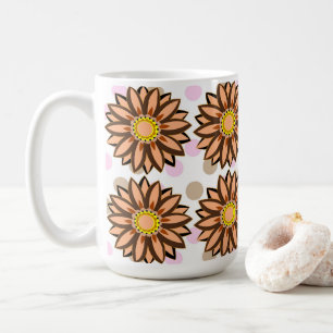 Taza De Café Flores marrones Punto Polka rosa Patrón floral