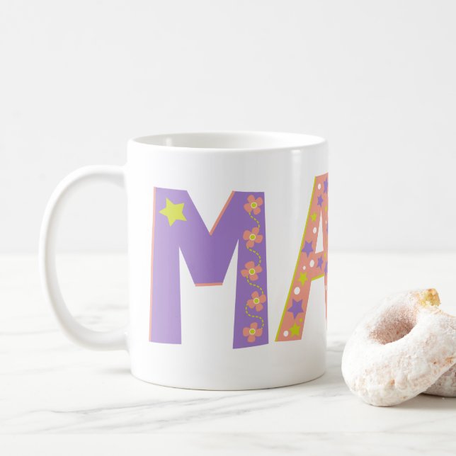 Taza De Café Flores maya decorativas y barro estelar (Con donut)