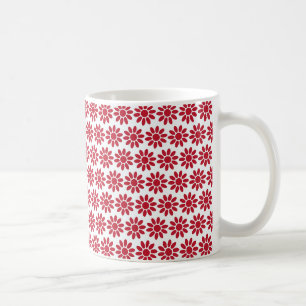 Taza De Café Flores Mellow Geo - Navidad rojo sobre blanco.