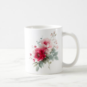 Taza De Café Flores modernas color de agua burdeos rosa
