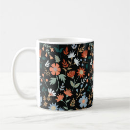 Taza De Café Flores modernas dejan flores azules Naranjas negra