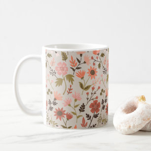 Taza De Café Flores modernas dejan flores de oro rosado