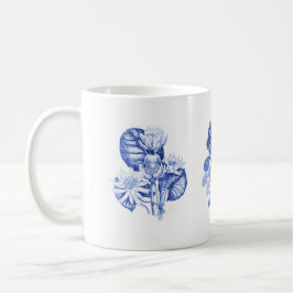 Taza De Café Flores monocromas en azul Delft