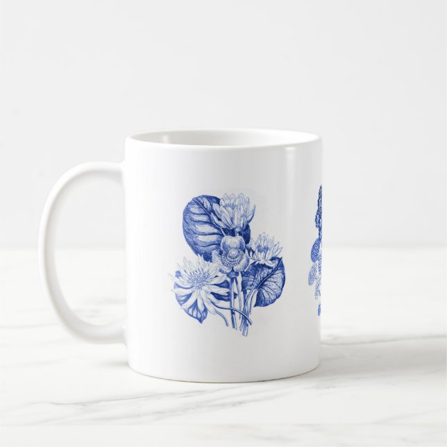 Taza De Café Flores monocromas en azul Delft (Izquierda)