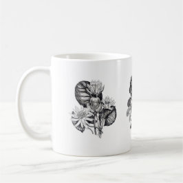 Taza De Café Flores monocromas en blanco y negro