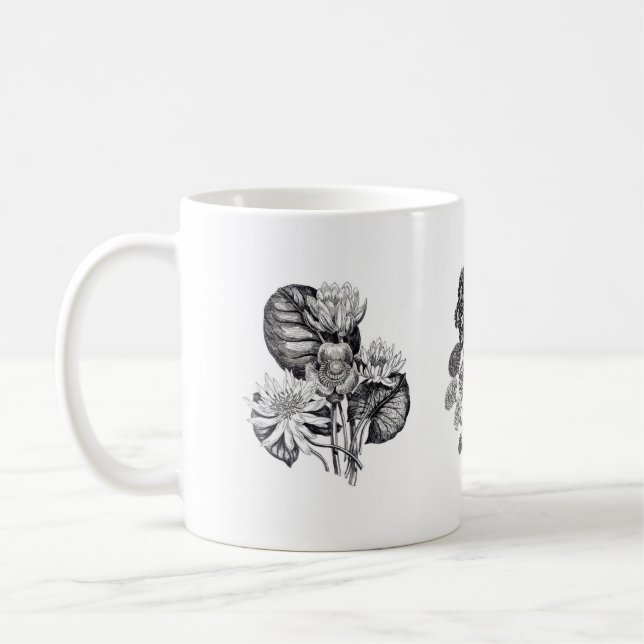 Taza De Café Flores monocromas en blanco y negro (Izquierda)