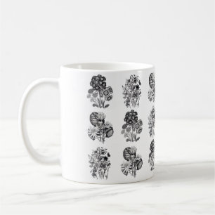 Taza De Café Flores monocromas en blanco y negro