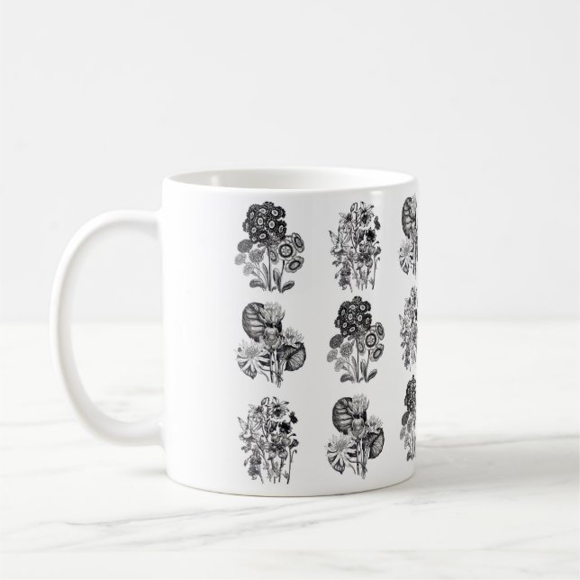 Taza De Café Flores monocromas en blanco y negro (Izquierda)